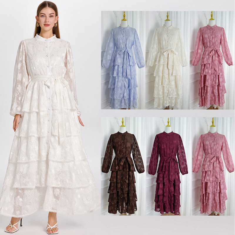 Real time shooting of exquisite palace style cardigan, European and American style embroidery jacquard patchwork lace temperament, waist cinching cake skirt