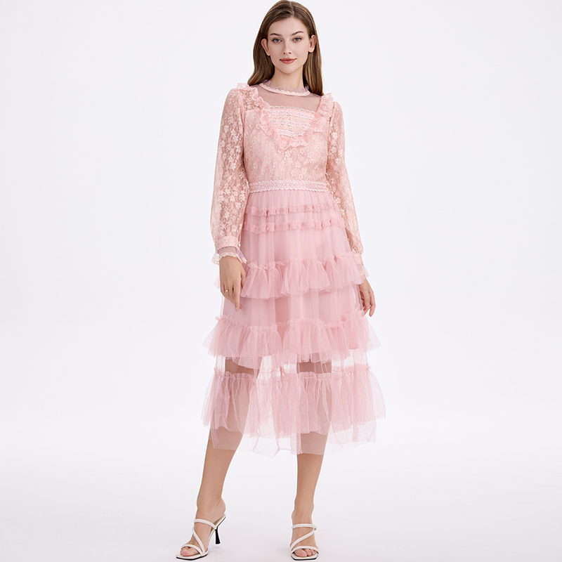 Real shot of Heavy Industry Mushroom Edge Mesh Splicing Lace Sweet and Romantic Little Sister Cake Skirt