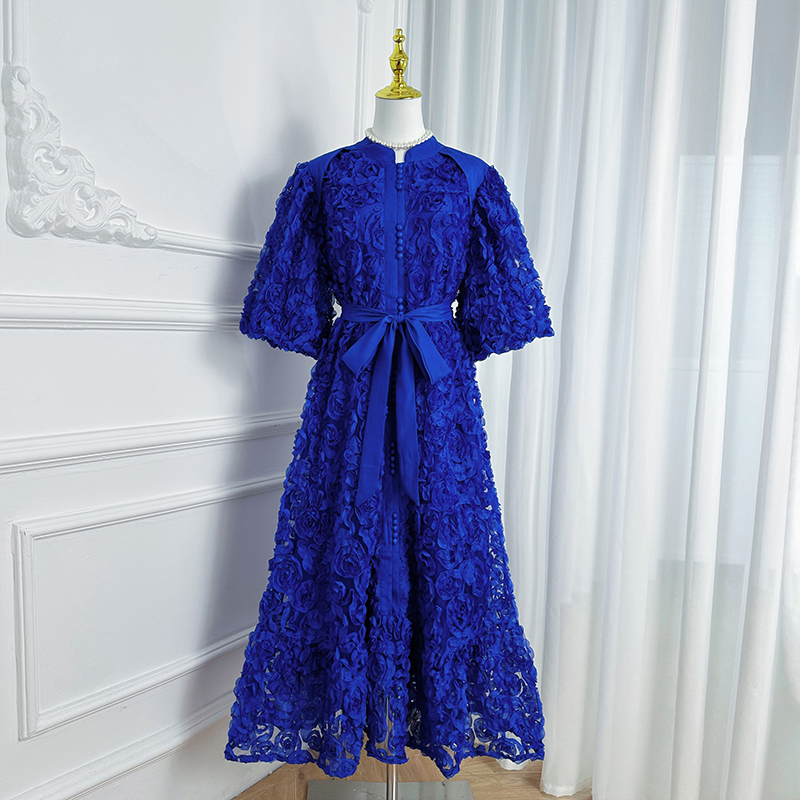 Real shot Heavy Industry 3D Rose Solid Color Loose Edition European and American Style Dress Real shot Heavy Industry 3D Rose Solid Color Loose Edition European and American Style Dress