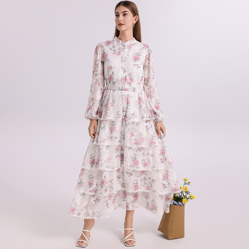 Real time shooting of heavy industry French court style colorful printed embroidered elastic waist with belt, elegant cake skirt temperament Real time shooting of heavy industry French court style colorful printed embroidered elastic waist with belt, elegant cake skirt temperament