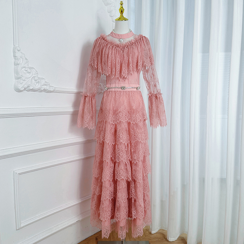 Heavy Industry French Counter Lace Splicing Cake Skirt Handmade Diamond Waist Collection Elegant Dress Heavy Industry French Counter Lace Splicing Cake Skirt Handmade Diamond Waist Collection Elegant Dress
