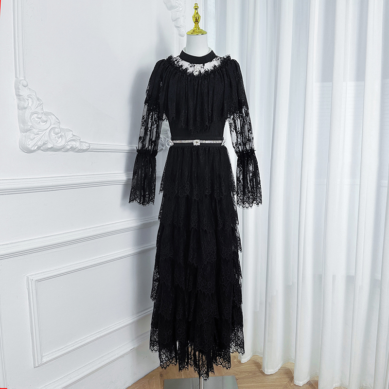 Heavy Industry French Counter Lace Splicing Cake Skirt Handmade Diamond Waist Collection Elegant Dress Heavy Industry French Counter Lace Splicing Cake Skirt Handmade Diamond Waist Collection Elegant Dress