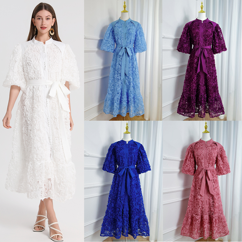 Real shot Heavy Industry 3D Rose Solid Color Loose Edition European and American Style Dress Real shot Heavy Industry 3D Rose Solid Color Loose Edition European and American Style Dress