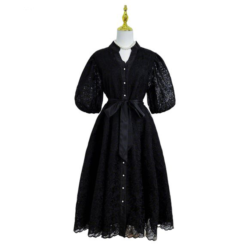 Real shot Heavy Industry French Embroidery Solid Color Large Edition Belt V-neck Elegant Dress Real shot Heavy Industry French Embroidery Solid Color Large Edition Belt V-neck Elegant Dress