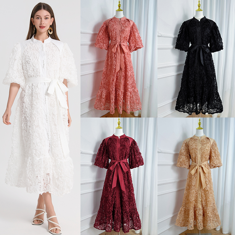 Real shot Heavy Industry 3D Rose Solid Color Loose Edition European and American Style Dress Real shot Heavy Industry 3D Rose Solid Color Loose Edition European and American Style Dress