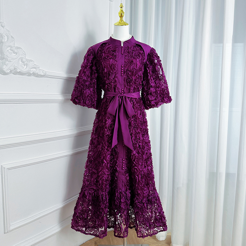 Real shot Heavy Industry 3D Rose Solid Color Loose Edition European and American Style Dress Real shot Heavy Industry 3D Rose Solid Color Loose Edition European and American Style Dress