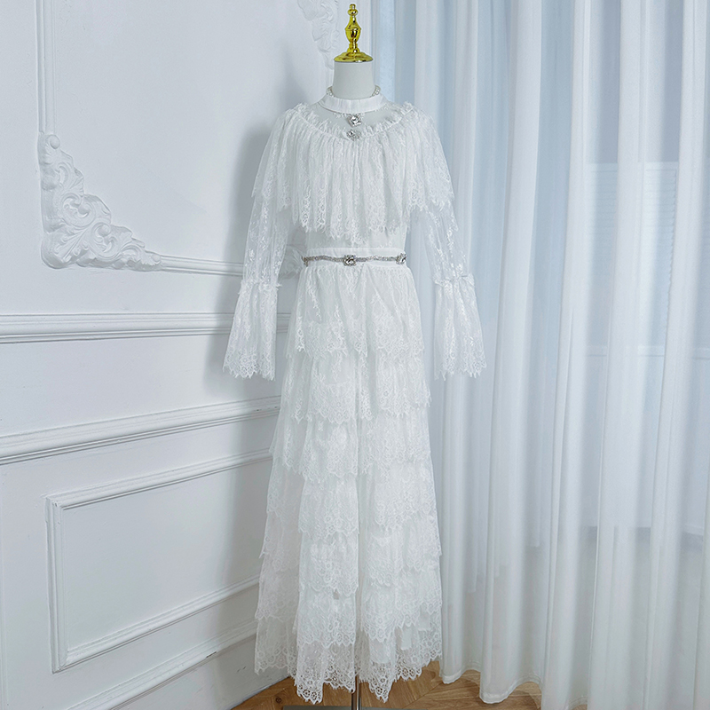 Heavy Industry French Counter Lace Splicing Cake Skirt Handmade Diamond Waist Collection Elegant Dress Heavy Industry French Counter Lace Splicing Cake Skirt Handmade Diamond Waist Collection Elegant Dress