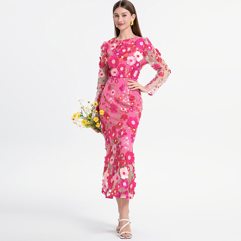 Real time shooting of high-quality color embroidered handmade three-dimensional flower slimming fishtail skirt and elegant dress from Heavy Industry Real time shooting of high-quality color embroidered handmade three-dimensional flower slimming fishtail skirt and elegant dress from Heavy Industry
