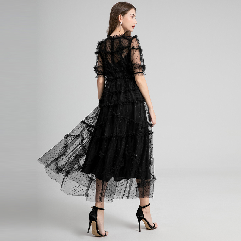 559 Real Shot - Black Heavy Industry French Retro Round Neck Short Sleeve Polka Dot Ear Edge Large Pendant Dress 559 Real Shot - Black Heavy Industry French Retro Round Neck Short Sleeve Polka Dot Ear Edge Large Pendant Dress