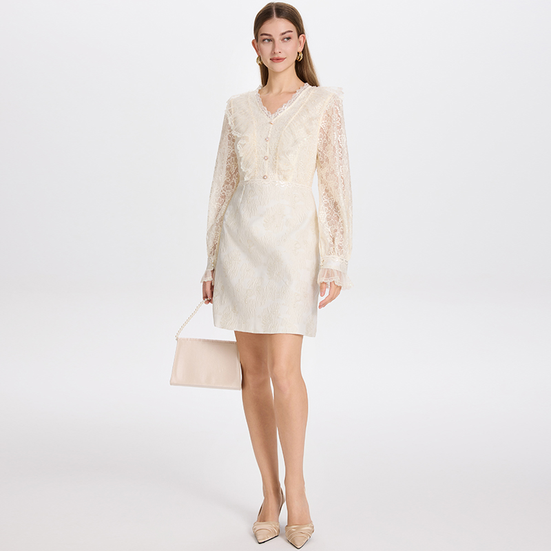 Realistic shooting of exquisite European and American heavy industry lace patchwork jacquard patchwork lace small fragrant style dress Realistic shooting of exquisite European and American heavy industry lace patchwork jacquard patchwork lace small fragrant style dress