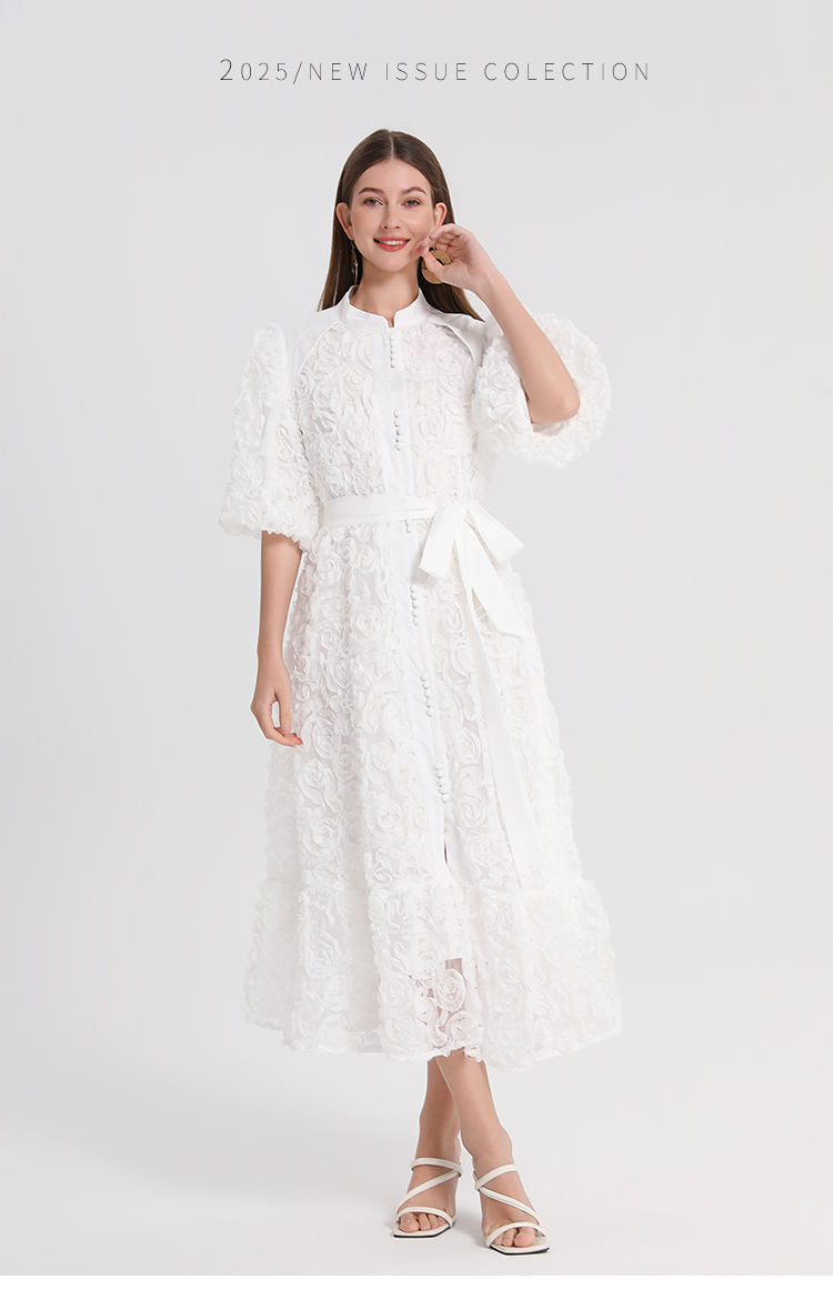 Real shot Heavy Industry 3D Rose Solid Color Loose Edition European and American Style Dress Real shot Heavy Industry 3D Rose Solid Color Loose Edition European and American Style Dress