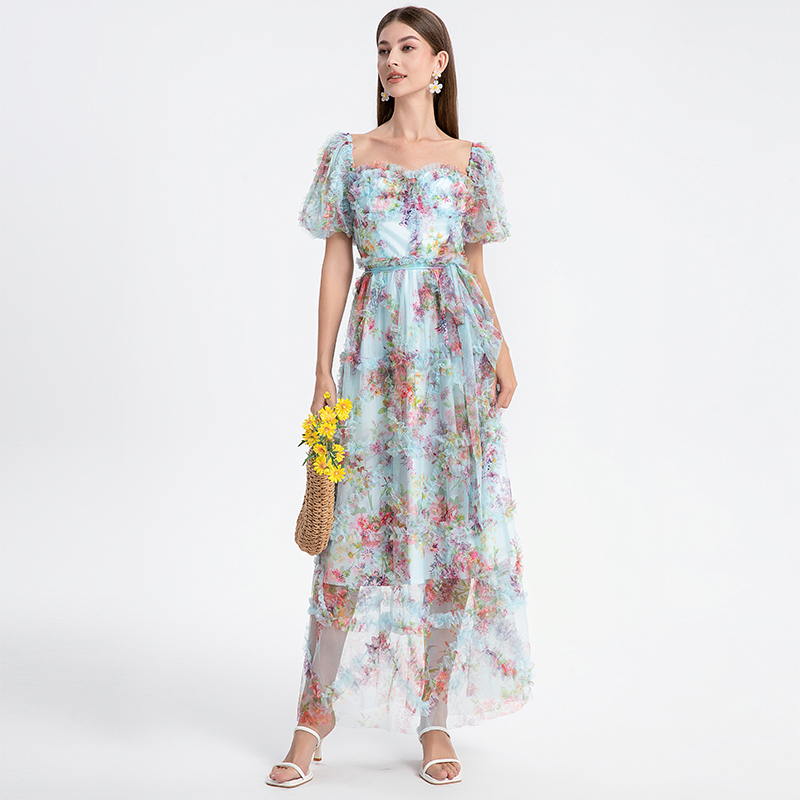 Blue real shot European and American heavy industry boutique palace style French romantic waist cake skirt Blue real shot European and American heavy industry boutique palace style French romantic waist cake skirt