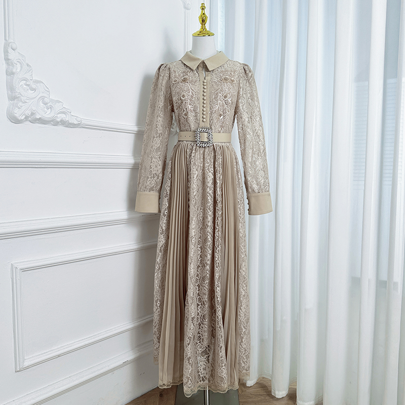 Real shot of handmade flower doll collar with crystal belt, lace splicing, wrinkled chiffon temperament jumpsuit by heavy industry Real shot of handmade flower doll collar with crystal belt, lace splicing, wrinkled chiffon temperament jumpsuit by heavy industry