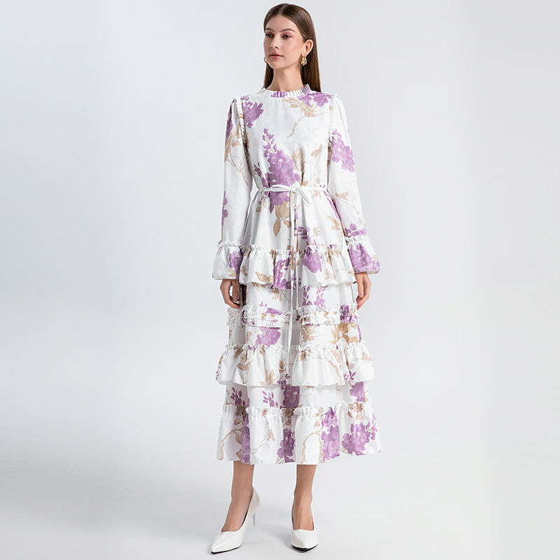 Real time shooting of heavy industry European and American palace style double printed loose fit cake skirt with temperament Real time shooting of heavy industry European and American palace style double printed loose fit cake skirt with temperament
