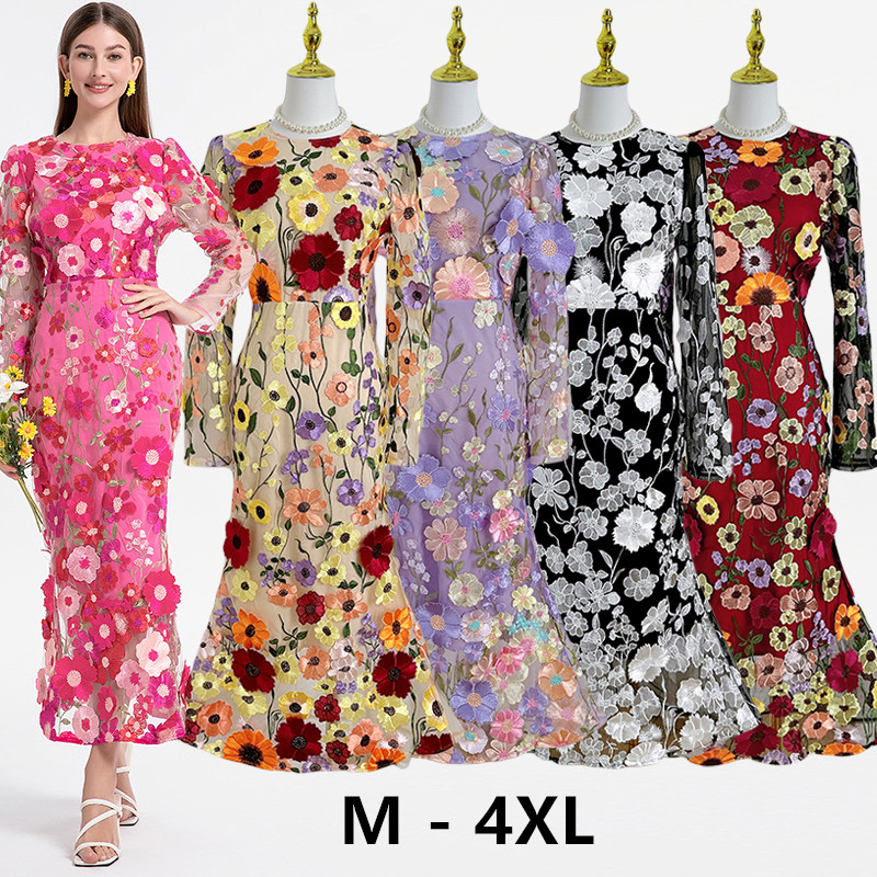 Real time shooting of high-quality color embroidered handmade three-dimensional flower slimming fishtail skirt and elegant dress from Heavy Industry