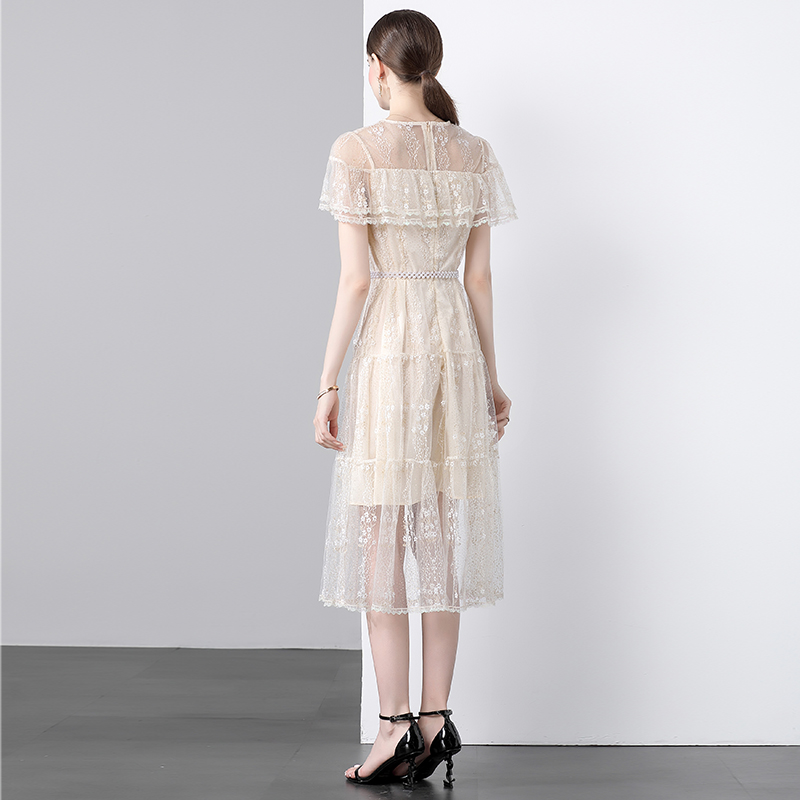 Realistic French high-end ruffled V-neck pearl belt small fragrant style dress Realistic French high-end ruffled V-neck pearl belt small fragrant style dress