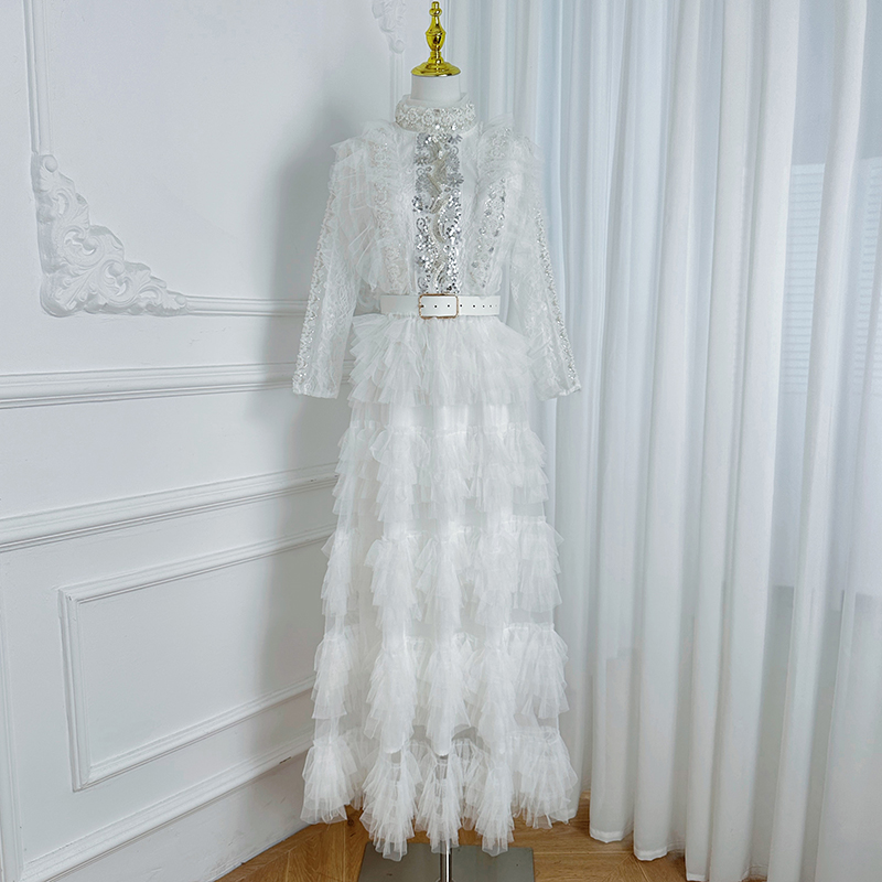 Real time shooting of heavy industry palace style mesh, handmade diamond matching with belt, formal dress with temperament Real time shooting of heavy industry palace style mesh, handmade diamond matching with belt, formal dress with temperament