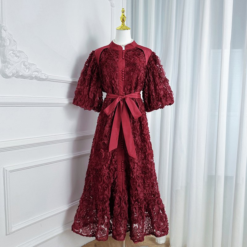 Real shot Heavy Industry 3D Rose Solid Color Loose Edition European and American Style Dress Real shot Heavy Industry 3D Rose Solid Color Loose Edition European and American Style Dress