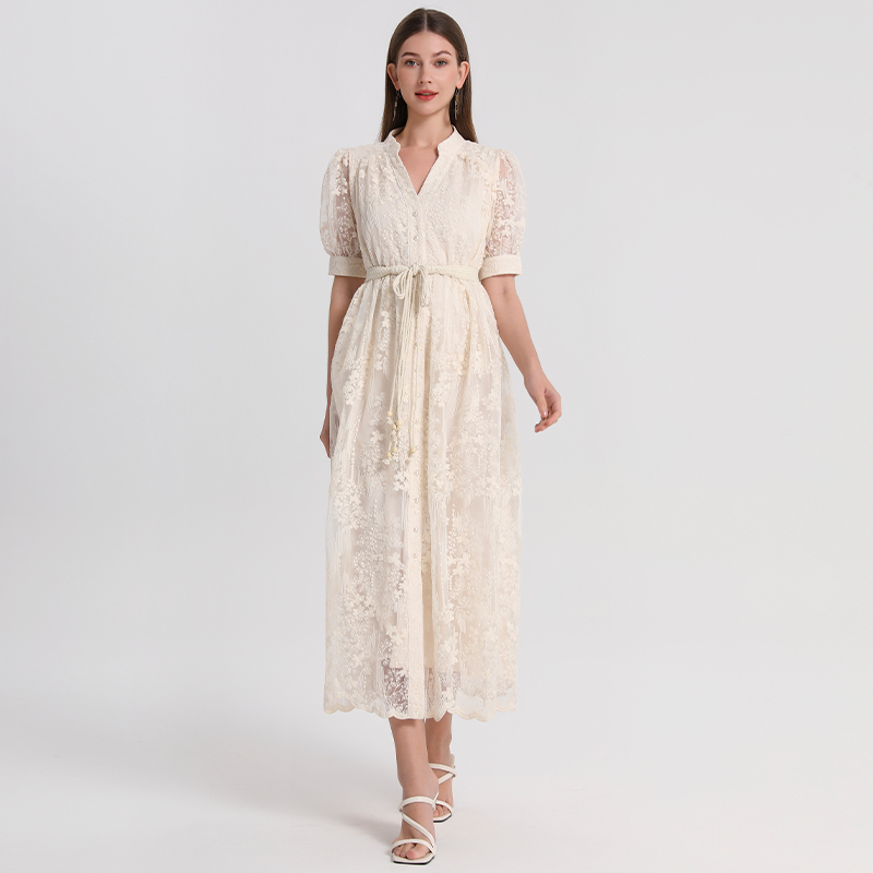 Realistic shooting of high-end French summer waist cinching heavy embroidery V-neck multi-color temperament dress Realistic shooting of high-end French summer waist cinching heavy embroidery V-neck multi-color temperament dress