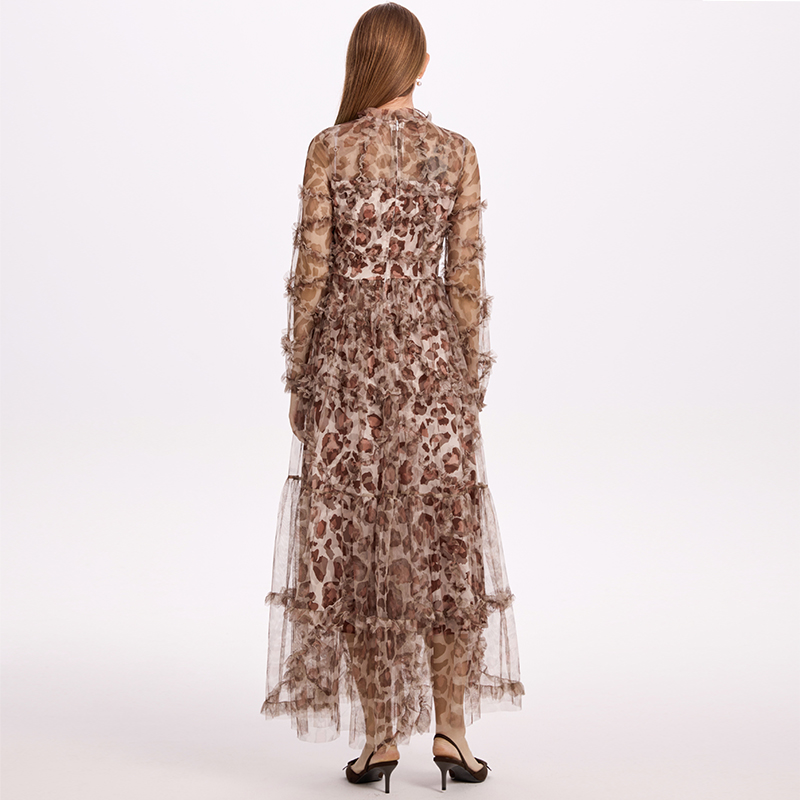 Real time shooting of heavy-duty French mesh leopard print large skirt with black fungus waist cinching and vacation fairy skirt Real time shooting of heavy-duty French mesh leopard print large skirt with black fungus waist cinching and vacation fairy skirt