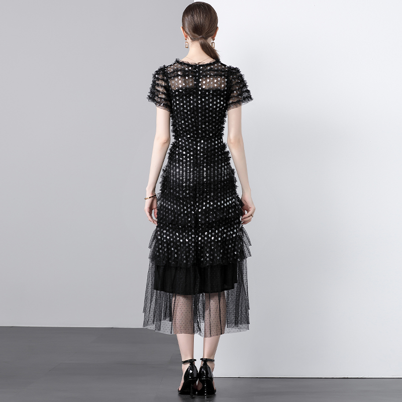 Real shot - Light luxury retro wood ear edge V-neck sequin large swing dress Real shot - Light luxury retro wood ear edge V-neck sequin large swing dress