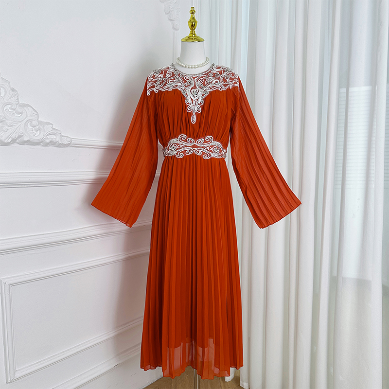 Real time shooting of high-quality heavy-duty pleated handmade plate with nail drill temperament, retro fairy style dress Real time shooting of high-quality heavy-duty pleated handmade plate with nail drill temperament, retro fairy style dress