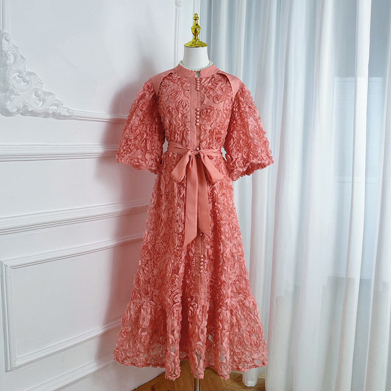 Real shot Heavy Industry 3D Rose Solid Color Loose Edition European and American Style Dress Real shot Heavy Industry 3D Rose Solid Color Loose Edition European and American Style Dress