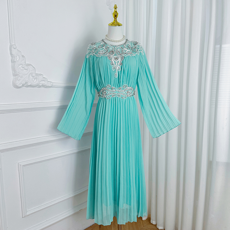 Real time shooting of high-quality heavy-duty pleated handmade plate with nail drill temperament, retro fairy style dress Real time shooting of high-quality heavy-duty pleated handmade plate with nail drill temperament, retro fairy style dress