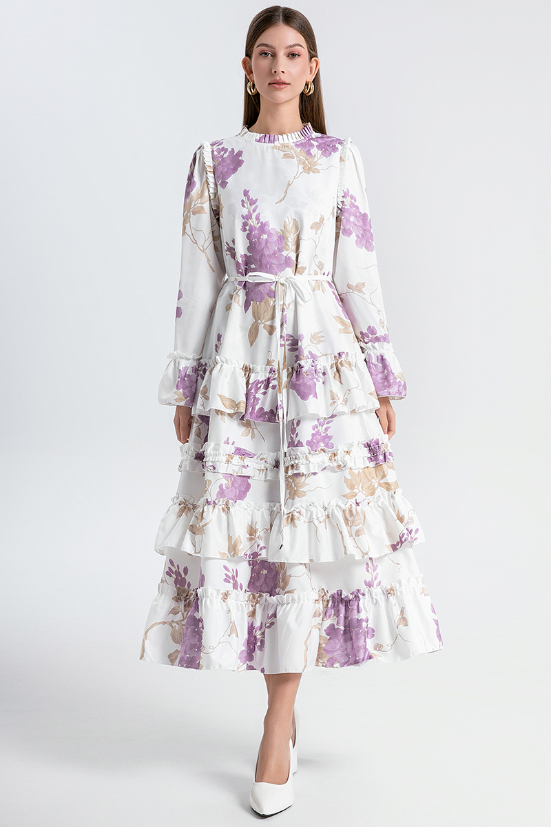 Real time shooting of heavy industry European and American palace style double printed loose fit cake skirt with temperament Real time shooting of heavy industry European and American palace style double printed loose fit cake skirt with temperament