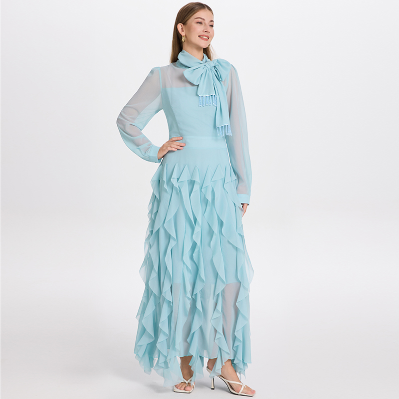 Realistic shooting of high-quality chiffon wood ear edge solid color scarf, rhinestone collar, tassel temperament, fishtail skirt for container loading Realistic shooting of high-quality chiffon wood ear edge solid color scarf, rhinestone collar, tassel temperament, fishtail skirt for container loading