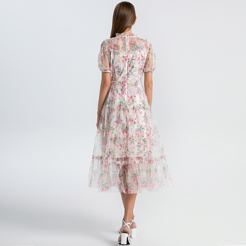 Real time shooting of heavy industry nail drill small floral French boutique mesh summer sweet dress Real time shooting of heavy industry nail drill small floral French boutique mesh summer sweet dress