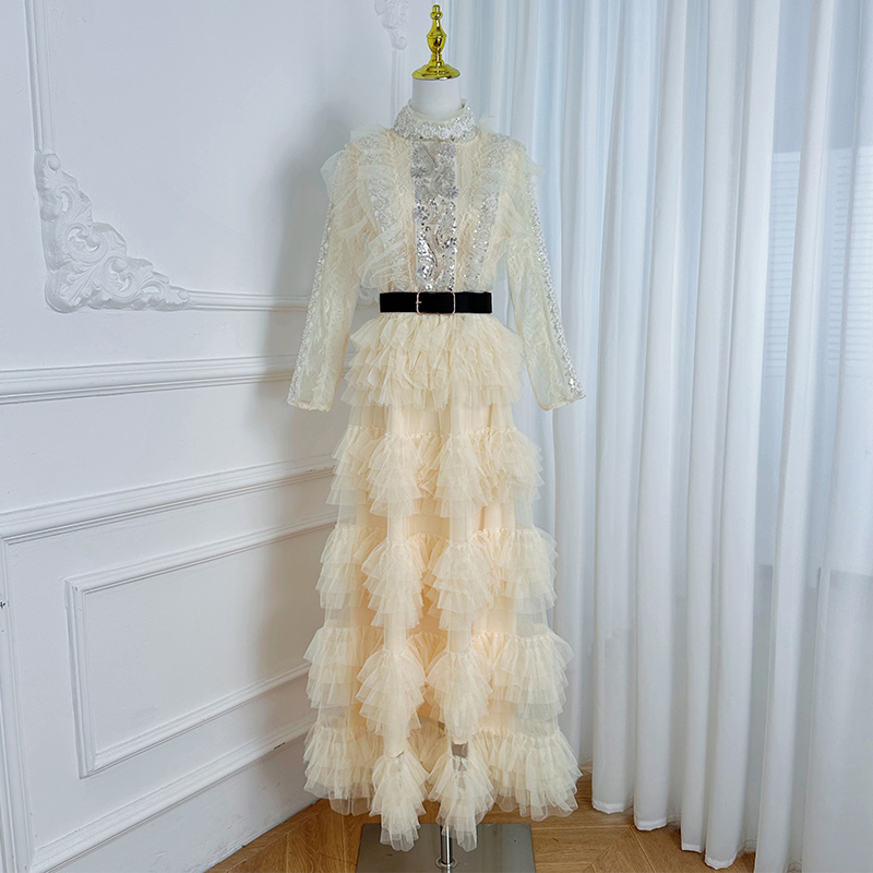 Real time shooting of heavy industry palace style mesh, handmade diamond matching with belt, formal dress with temperament Real time shooting of heavy industry palace style mesh, handmade diamond matching with belt, formal dress with temperament