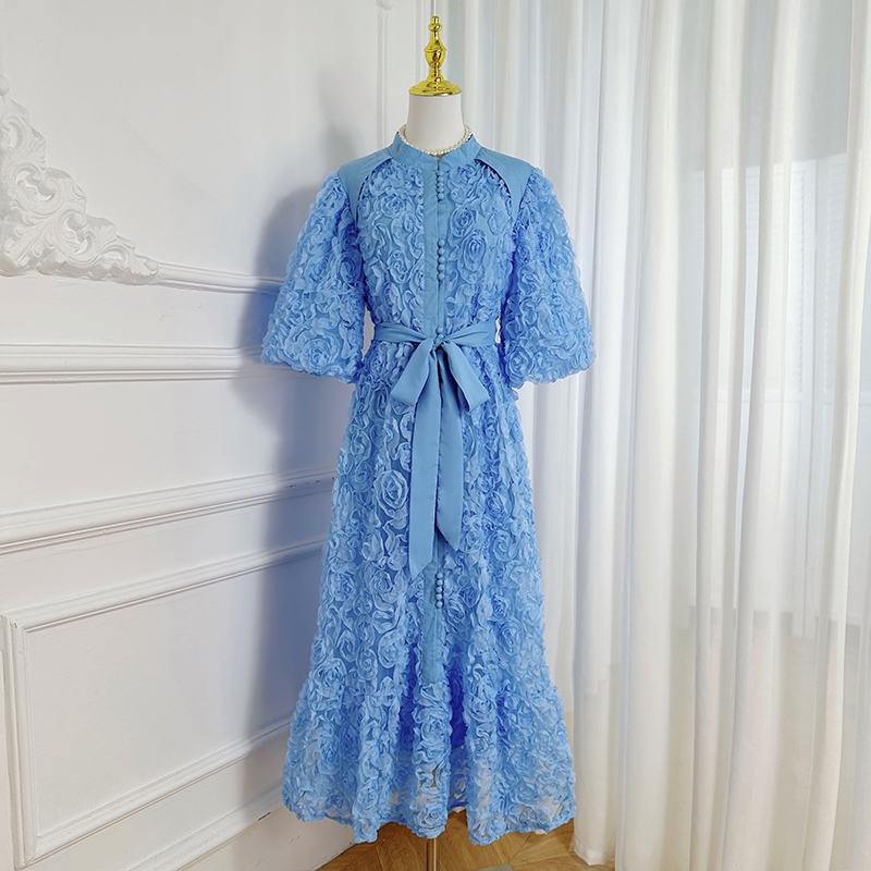 Real shot Heavy Industry 3D Rose Solid Color Loose Edition European and American Style Dress Real shot Heavy Industry 3D Rose Solid Color Loose Edition European and American Style Dress