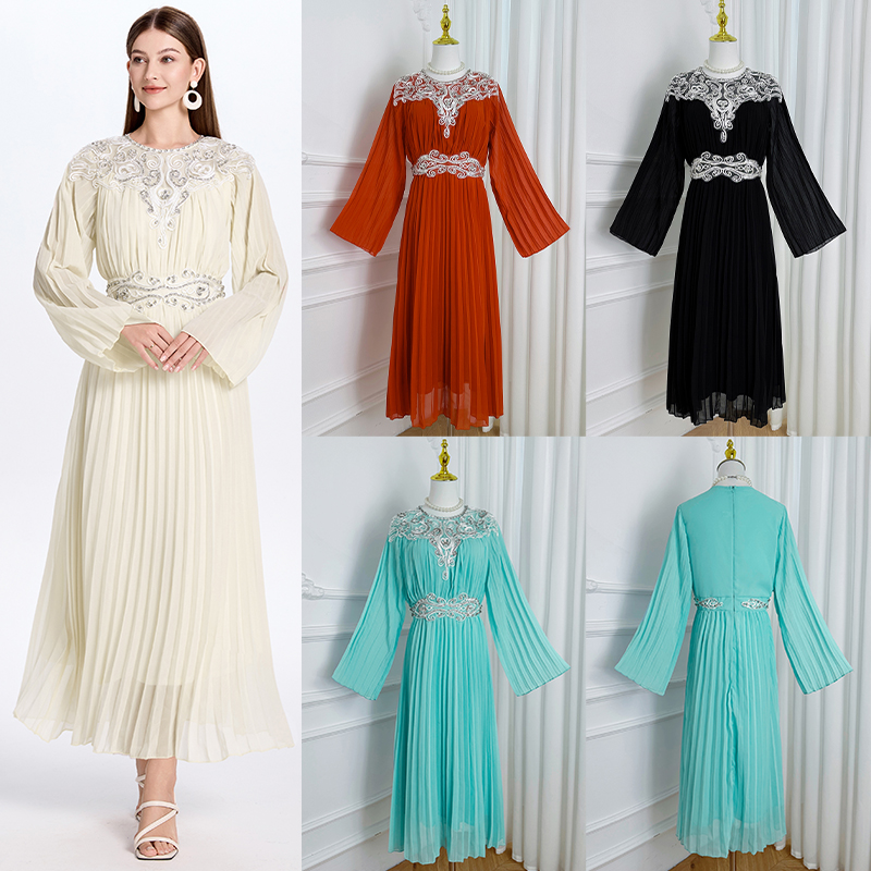 Real time shooting of high-quality heavy-duty pleated handmade plate with nail drill temperament, retro fairy style dress