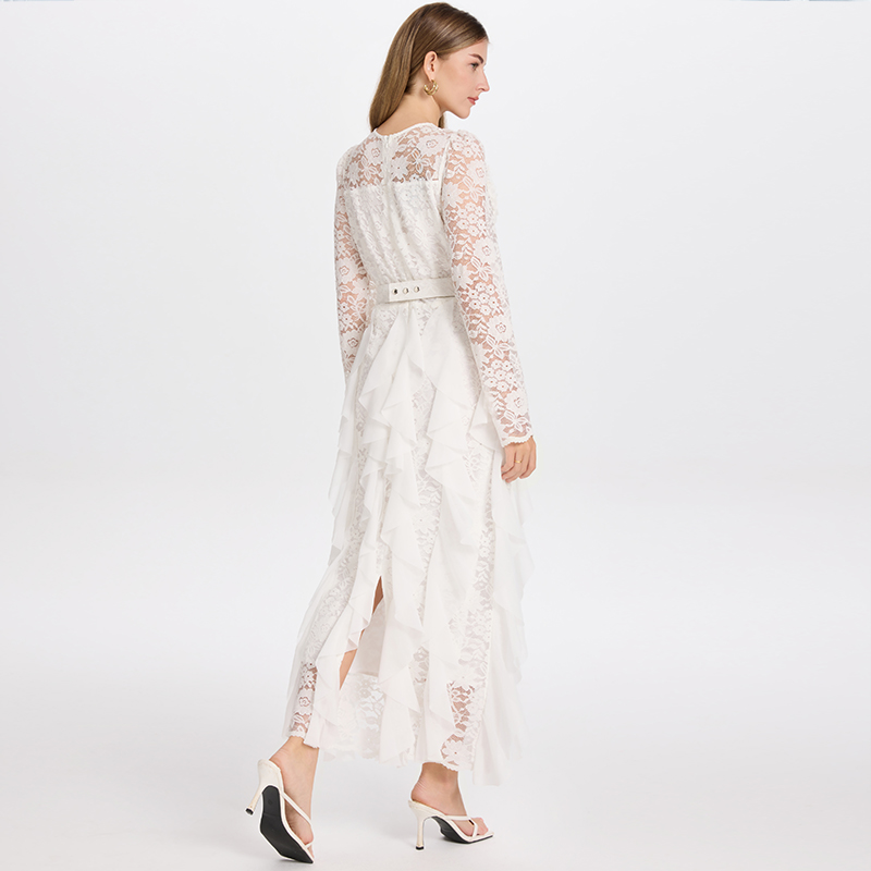 Realistic shooting of high-quality lace patchwork chiffon slim fit diamond belt temperament fishtail skirt Realistic shooting of high-quality lace patchwork chiffon slim fit diamond belt temperament fishtail skirt