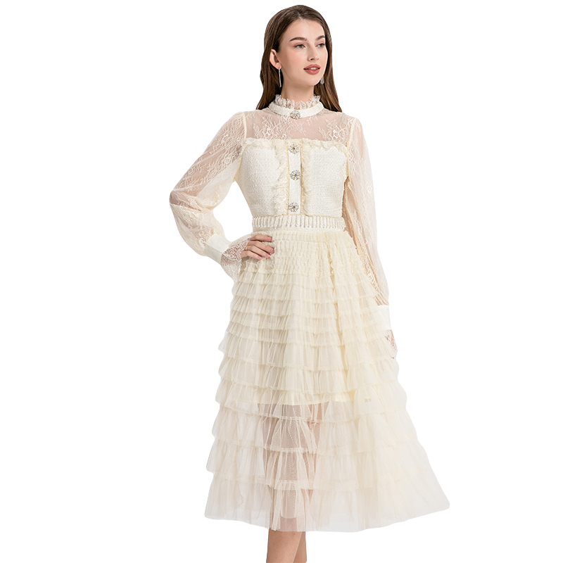 Real shot - Fine women's clothing, heavy industry, coarse tweed splicing, mesh, cake skirt, crystal tassel, temperament, fairy Real shot - Fine women's clothing, heavy industry, coarse tweed splicing, mesh, cake skirt, crystal tassel, temperament, fairy