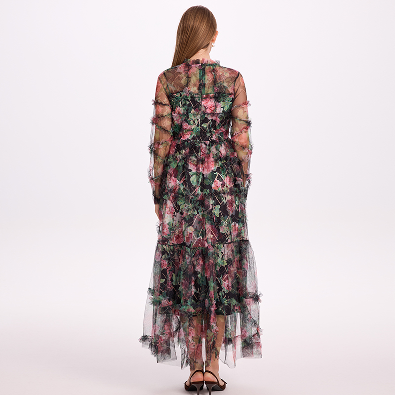 Real time shooting of high-quality heavy-duty French mesh printed large swing waist collection travel fairy skirt Real time shooting of high-quality heavy-duty French mesh printed large swing waist collection travel fairy skirt