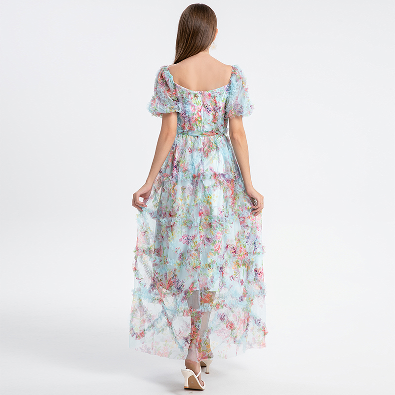 Blue real shot European and American heavy industry boutique palace style French romantic waist cake skirt Blue real shot European and American heavy industry boutique palace style French romantic waist cake skirt