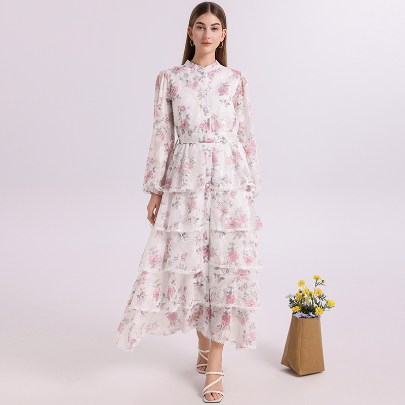 Real time shooting of heavy industry French court style colorful printed embroidered elastic waist with belt, elegant cake skirt temperament Real time shooting of heavy industry French court style colorful printed embroidered elastic waist with belt, elegant cake skirt temperament