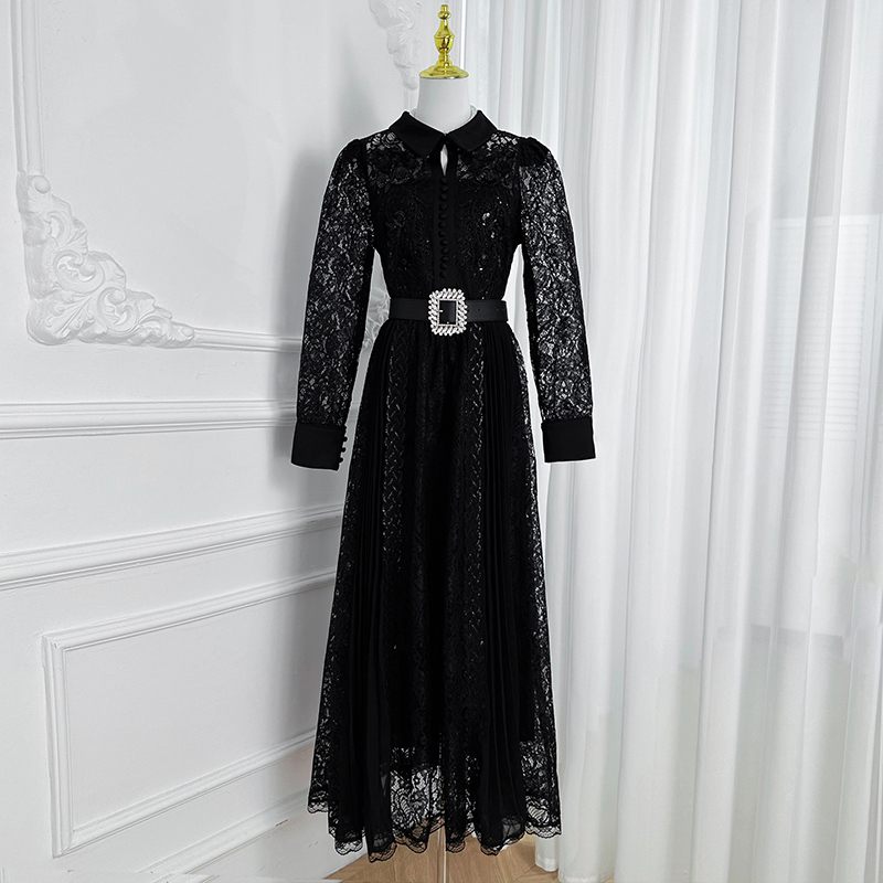 Real shot of handmade flower doll collar with crystal belt, lace splicing, wrinkled chiffon temperament jumpsuit by heavy industry Real shot of handmade flower doll collar with crystal belt, lace splicing, wrinkled chiffon temperament jumpsuit by heavy industry