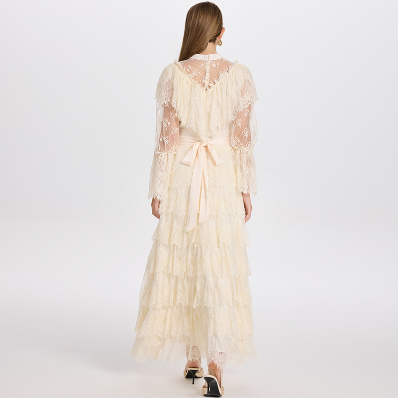 Heavy Industry French Counter Lace Splicing Cake Skirt Handmade Diamond Waist Collection Elegant Dress Heavy Industry French Counter Lace Splicing Cake Skirt Handmade Diamond Waist Collection Elegant Dress