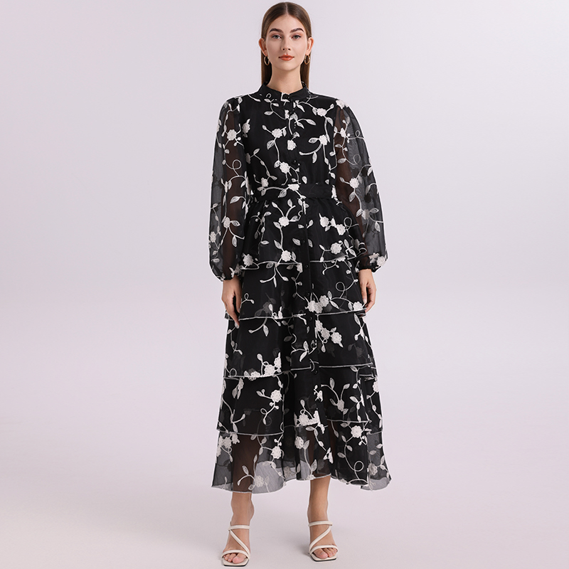 Heavy Industry French Palace Style Boutique Large Embroidered Elastic Waist with Belt Elegant Cake Skirt Heavy Industry French Palace Style Boutique Large Embroidered Elastic Waist with Belt Elegant Cake Skirt