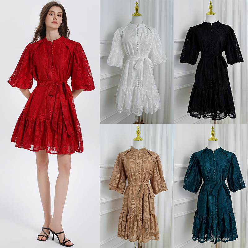 Real shot of Heavy Industry's European court style lace loose fit waist belt with short temperament and black fungus edge jumpsuit