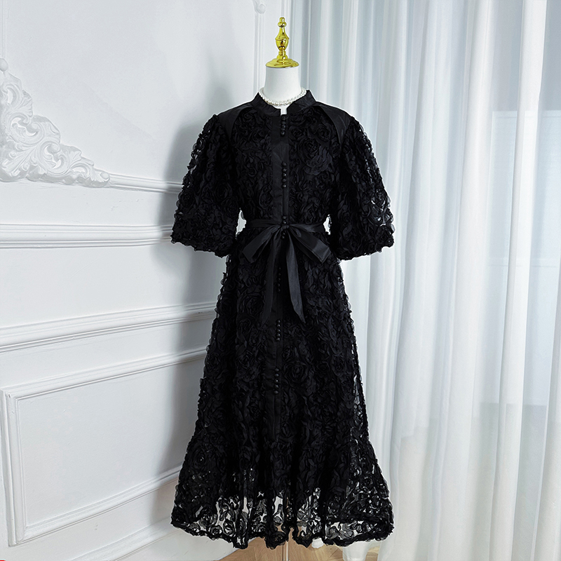 Real shot Heavy Industry 3D Rose Solid Color Loose Edition European and American Style Dress Real shot Heavy Industry 3D Rose Solid Color Loose Edition European and American Style Dress