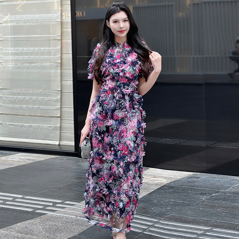 Realistic shooting of high-quality heavy industry super soft and environmentally friendly heavy industry printed mesh dress with a fairy like temperament Realistic shooting of high-quality heavy industry super soft and environmentally friendly heavy industry printed mesh dress with a fairy like temperament