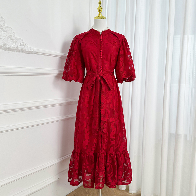 Realistic Heavy duty Lace European Style Waist Loose fit Large Swing Dress Realistic Heavy duty Lace European Style Waist Loose fit Large Swing Dress