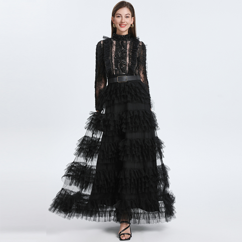 Real time shooting of heavy industry palace style mesh, handmade diamond matching with belt, formal dress with temperament Real time shooting of heavy industry palace style mesh, handmade diamond matching with belt, formal dress with temperament