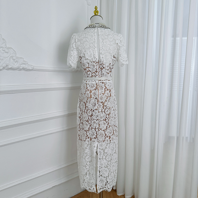 Real time shooting of French heavy industry lace handmade nail drill with waist belt and waist cinching temperament dress Real time shooting of French heavy industry lace handmade nail drill with waist belt and waist cinching temperament dress