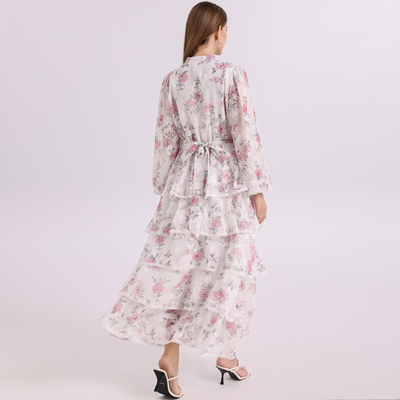 Real time shooting of heavy industry French court style colorful printed embroidered elastic waist with belt, elegant cake skirt temperament Real time shooting of heavy industry French court style colorful printed embroidered elastic waist with belt, elegant cake skirt temperament