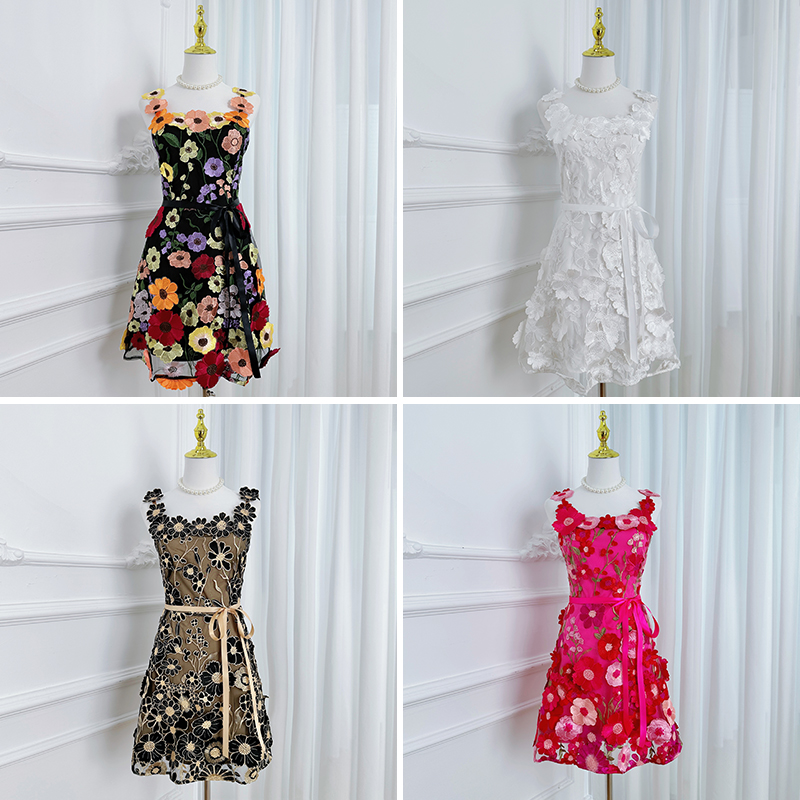 Real time shooting of high-quality embroidery by Heavy Industry, colorful three-dimensional handmade flower binding, adjustable lace up and suspender dress Real time shooting of high-quality embroidery by Heavy Industry, colorful three-dimensional handmade flower binding, adjustable lace up and suspender dress